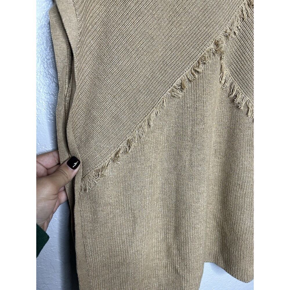 J. Jill Beige Tan Yak Hair Cotton Blend Poncho Fringe‎ Detail Size XS/S Petite - Picture 4 of 9